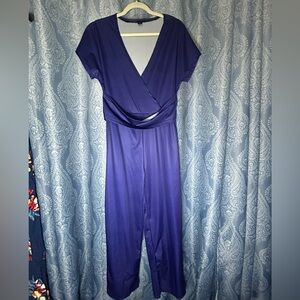NWOT Royal Blue Faux Wrap Jumpsuit XL | Wide Leg | Stretch | Business Casual